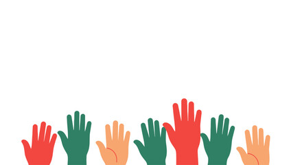 Obraz premium Diverse Hands Raised Up - Voting, Volunteering, Celebration, Community Concept