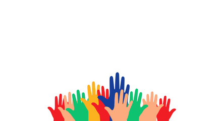 Obraz premium Diverse Hands Reaching Upwards - Unity, Diversity, Teamwork, Help, Support, Community