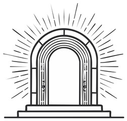 Fototapeta premium Ornate arched doorway with radiating light beams abstract artistic illustration