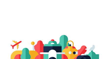 Obraz premium Colorful flat illustration of travel and city elements with copy space