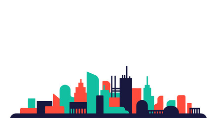 Obraz premium Modern Cityscape Silhouette with Colorful Buildings and Copy Space
