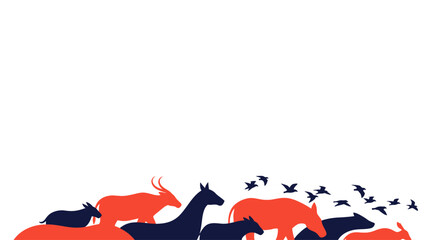 Obraz premium Diverse Wildlife Silhouettes on White Background with Copy Space