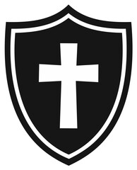 Obraz premium Black shield with white Christian cross icon representing faith and protection