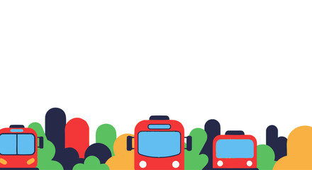 Modern City Bus Transportation Flat Illustration with Copy Space
