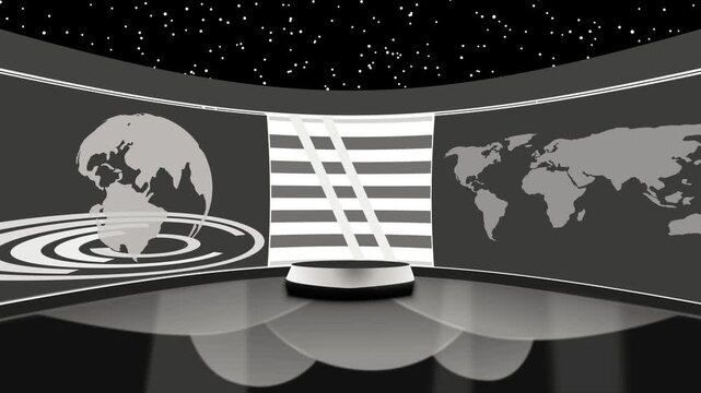 Futuristic news studio set design background animation
