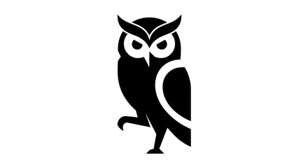 Black owl silhouette on white background