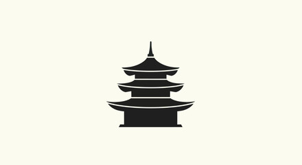 Black pagoda silhouette on cream background