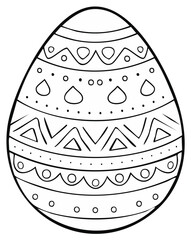 Decorated Easter Egg with Ornamental Patterns in Black and White Outline