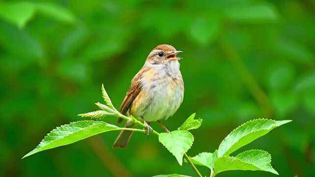 Small bird perched on branch in natural forest