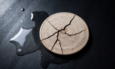 Worn Out: A Cracked Coaster with a Liquid Spill