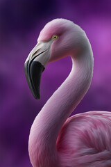 Flamingo poses in colorful background at sunset time