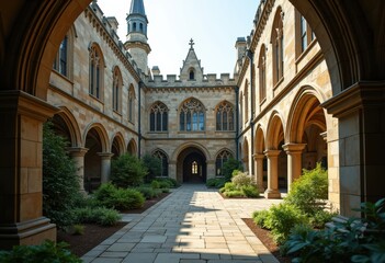 Fototapeta premium Gothic Architectural Marvel of a Prestigious Boarding School with Courtyards and Aged Stone Facades