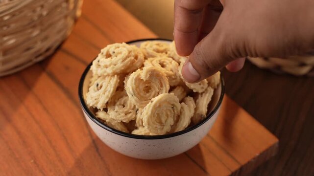 Murukku a south Indian snack on closeup shot.
