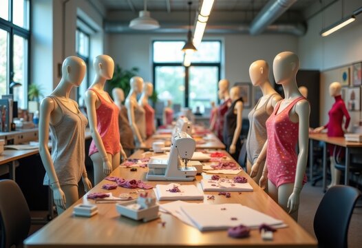Sewing Studio Workspace with Mannequins in a Creative Fashion School