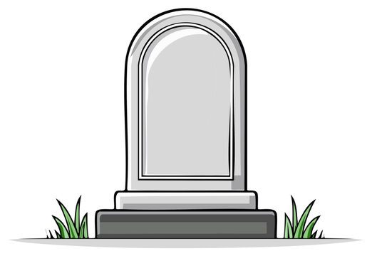 Simple Grey Tombstone with Grass - Isolated Grave Marker Graphic Design