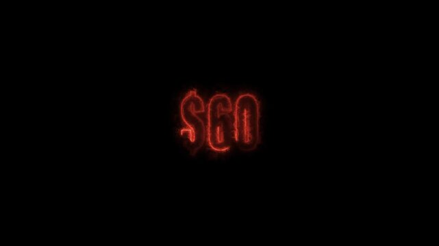 Neon Pink 60 Dollar Symbol Glowing on Black Background Loop Animation