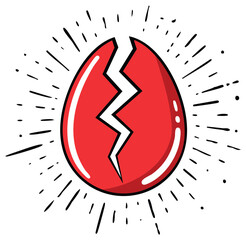 Cracked Red Egg with Radial Burst Effect Symbolizing Fragility and New Beginnings
