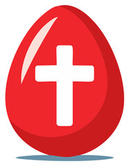Vibrant Red Easter Egg with White Christian Cross Symbol Holiday Celebration