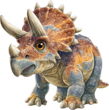 a detailed digital illustration of a realistic triceratops dinosaur against a black background
