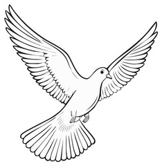 Obraz premium Illustration of a flying dove in black and white, wings spread wide