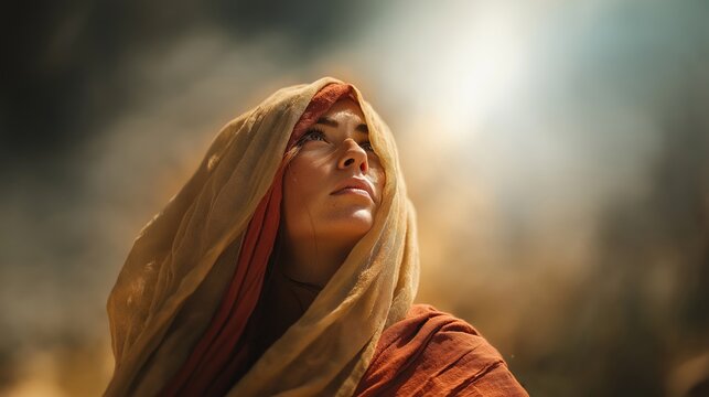 Biblical woman, Mary Magdalene Looking to God. A powerful and emotional depiction of the biblical character	
