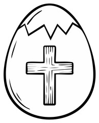 Obraz premium Christian Easter Egg with Cracks and Cross Symbol Line Art