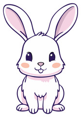 Obraz premium Cute Cartoon White Rabbit Seated Animal Character Illustration Happy Bunny Easter Symbol Baby Animal Isolated Art