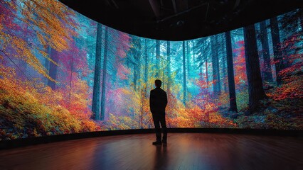 Fototapeta premium Man in forest video installation art