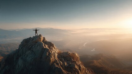 Obraz premium Man on Mountain Top Reaching for Success