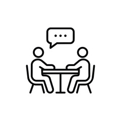 Fototapeta premium Human interaction icon people talking at table communication meeting black and white vector illustration