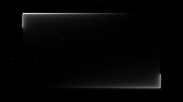 neon electric flickering video frame with glowing white border with twinkling little stars and dark center for text or content insertion