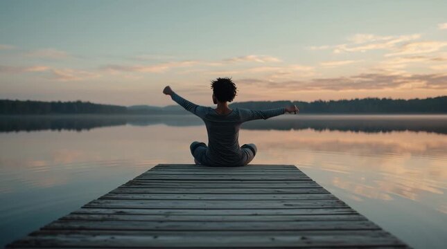 Person resting in complete stillness, the art of doing nothing, mindful presence, quiet minimalist interior, peaceful solitude, profound relaxation, meditative state, authentic stillness.