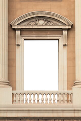 Obraz premium Elements of architectural decorations of buildings, columns and tops, gypsum stucco molding, wall texture and patterns. On the streets in Barcelona, public places.