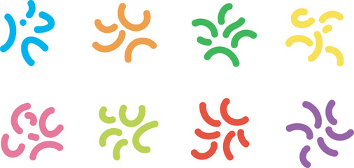 Vibrant abstract doodle shapes in a playful array, colorful squiggles and dynamic curly lines for design elements