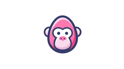 Obraz premium Cute pink cartoon monkey head illustration. Adorable primate animal character design with big eyes on a white background.