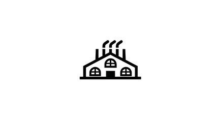 Industrial factory building icon with smoking chimneys, representing manufacturing, production, and industrial processes. Vector graphic.