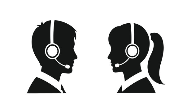 Silhouette of a man and woman wearing headsets for customer support