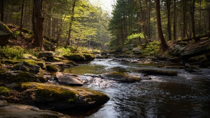 Obraz premium Tranquil River Flowing Through Forest