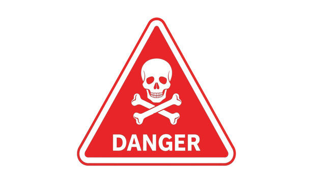 Warning sign with skull and crossbones on red triangle indicating danger or hazardous material