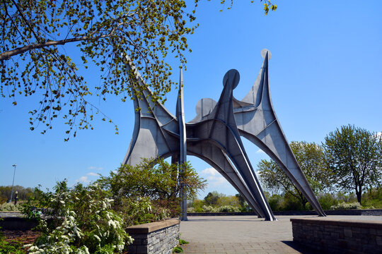 MONTREAL, CANADA - AUGUST 25: The Alexander Calder sculpture L'Homme is a large-scale outdoor sculpture on august 26 2013 in Parc Jean-Drapeau, located in Montreal. Made for 1967 World Fair