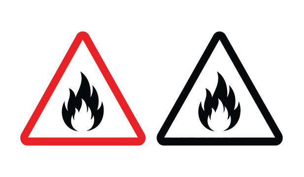 Warning signs with flame symbols in red and black triangles
