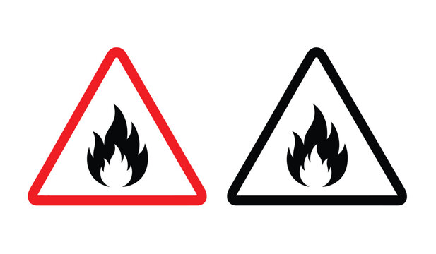 Warning signs with flame icons in red and black triangles
