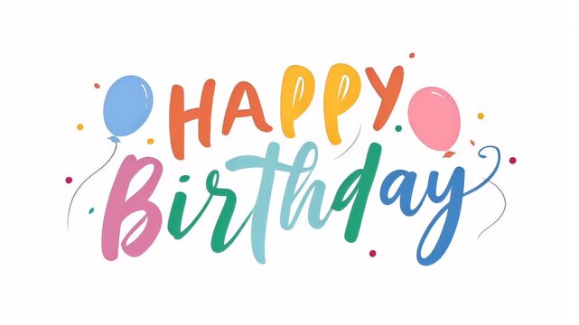 Birthday celebration theme for party event. A vibrant and cheerful birthday card with the words Happy Birthday surrounded by colorful balloons against a white background.