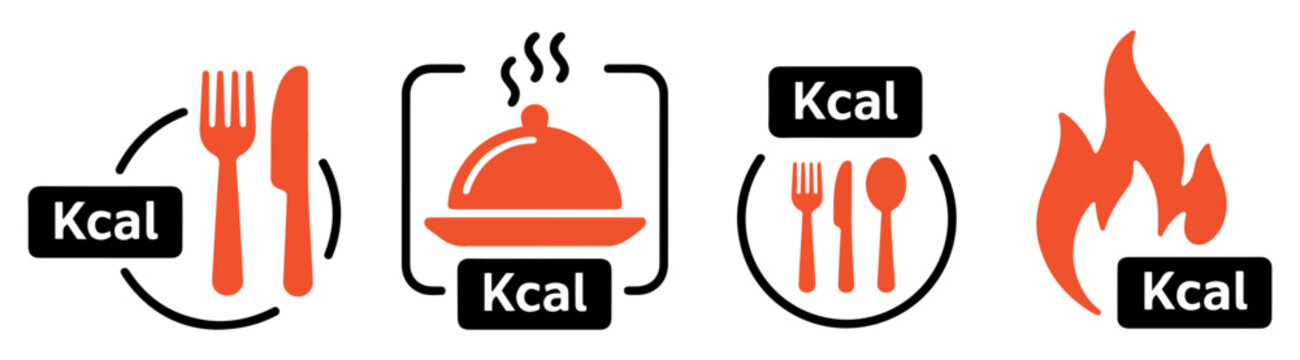 kcal calorie burn food icon set