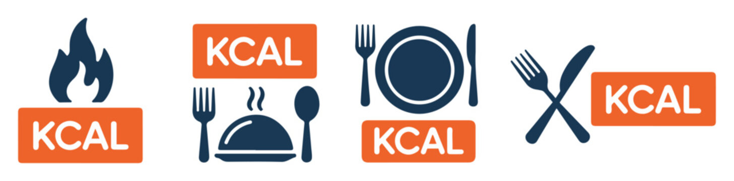 kcal calorie burn food icon set