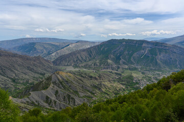 Fototapeta premium Mountainous Landscape Under Cloudy Sky. Dagestan Russia.