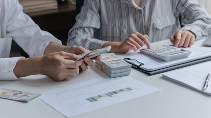 hands counting dollar bills, business finance and economy concept