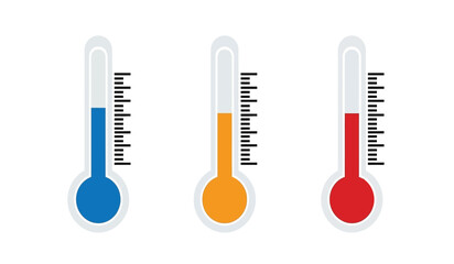 Three colorful thermometers with rising temperature levels