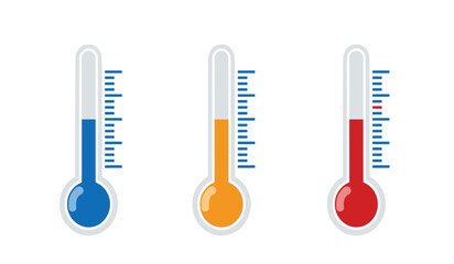 Three colorful thermometers with different temperature levels