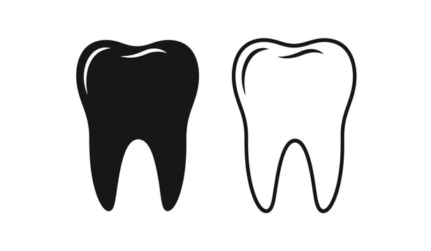 Black and white outline tooth icons on for dental health concepts